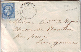 N° 22 Obl GC 3774 Cachet Type 22 St MENOUX D' ALLIER , Lettre 1867 - 1849-1876: Période Classique