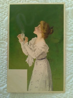 CPA Illustrateur Femme élégante Tenant Une Tasse Fumante Art Nouveau Meissner & Buch - Other & Unclassified