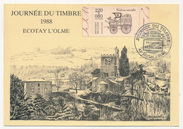 FRANCE => Carte Locale - 2,20 + 0,60 - Journée Du Timbre - "Voiture Montée" ECOTAY L'OLME -12/3/1988 - Journée Du Timbre