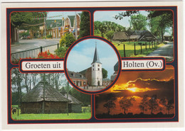 Groeten Uit Holten (Ov.) - Winkelstraat, Boerderij, Kerk, Zonsondergang - (Nederland / Holland) - HON 8 - Holten