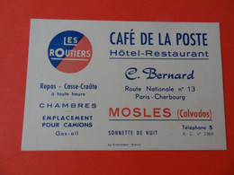 Carte De Visite Hôtel Restaurant Les Routiers Café De La Poste RN 13 Mosles 14 Calvados - Cartes De Visite