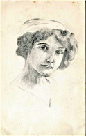 14757 -  Superbe DESSIN AU CRAYON - BUSTE DE JEUNE FILLE  - 9 X 14 Cm - Dibujos