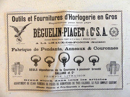 RARE PUB SUR PAPIER - 1907 - BÉGUELIN-PIAGET &C° S.A. - OUTILS ET FOURNITURES D'HORLOGERIE EN GROS - SUISSE - VINTAGE - Otros & Sin Clasificación