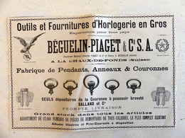 RARE PUB SUR PAPIER - 1907 - BÉGUELIN-PIAGET &C° S.A. - OUTILS ET FOURNITURES D'HORLOGERIE EN GROS - SUISSE - VINTAGE - Other & Unclassified