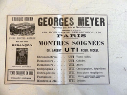 RARE PUB SUR PAPIER - 1907 - GEORGES MEYER - MONTRES SOIGNÉES - FABRIQUE UTINAM - BESANCON - PARIS - VINTAGE - Andere & Zonder Classificatie