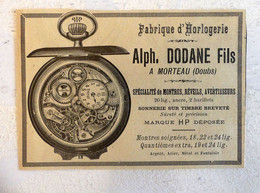 RARE PUB SUR PAPIER - 1907 - FABRIQUE D'HORLOGERIE - ALPH. DODANE FILS- MORTEAU - DOUBS - VINTAGE - Autres & Non Classés