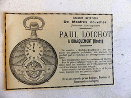 RARE PUB SUR PAPIER - 1907 - GRANDES INVENTIONS DE MONTRES NOUVELLES - PAUL LOICHOT - CHARQUEMONT - DOUBS - VINTAGE - Other & Unclassified