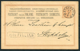1879 Finland Stationery Postcard Abo - Stockholm Sweden. "FRAN FINLAND" Paquebot - Cartas