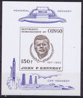Congo Democratic Republic Space 1966  J.F. Kennedy And The Kennedy Space Center. Bleu IMPERF - Other & Unclassified