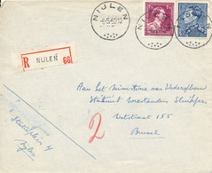 832 + 833a Op Aangetekende Brief Nijlen 6-5-52 Naar Brussel – Mixt Poortman 4F & Open Kraag 1.75F - Lettres & Documents