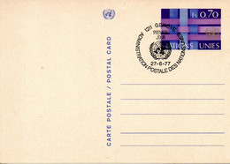 ONU GENEVE. Carte Pré-timbrée Avec Oblitération 1er Jour De 1977. - Briefe U. Dokumente