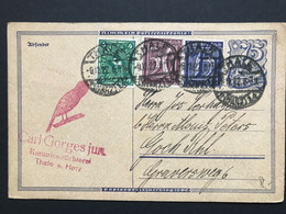 GERMANY 1922 Postcard Thale Postmarks - `Carl Gorges` 6M Rate Multi-stamped + Bird Cachet - Brieven En Documenten