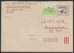 1986 - UNGARN - Bedarfsbeleg / Ganzsache M. Zusatzfrank., Gelaufen V. Velencefürdö Nach Budapest - S. Scan  (Bb 1017 Hu) - Covers & Documents