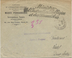 LETTRE  EN FRANCHISE OBLITEREE MINISTERE DE L'INSTRUCTION PUBLIQUE ET DES BEAUX ARTS -+CAD PARIS 1928 - Lettere In Franchigia Civile