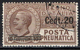 ITALIA REGNO - 1925 - POSTA PNEUMATICA - EFFIGIE DEL RE VITTORIO EMANUELE III - SOVRASTAMPATO 20 CENT SU 10 - USATO - Pneumatische Post