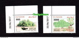 2017- Tunisia- Olive Trees From Tunisia- Complete Set 2V.MNH** ( Dated Corner) - Tunisia (1956-...)