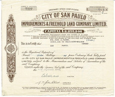 Titre Ancien- City Of San Paulo -Improvements & Freehold Land Company Limites - Titre De 1949 - - A - C