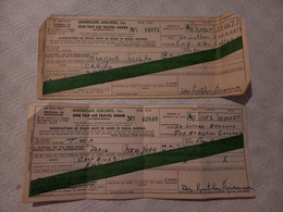 1954 1955 American Airlines Inc One Trip Travel Order International New York Wichita - Paris New York 2 Pcs - Billetes