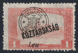 1919 Romania WW1 War Occupation Transylvania Hungary LOCAL Overprint Oradea Nagyvárad 1K 1 Leu / PARLIAMENT Republic - Siebenbürgen (Transsylvanien)