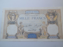 BANQUE DE FRANCE - BILLET DE 1000 FRANCS - 31 DECEMBRE 1936 - 16 TROUS D'EPINGLE ,1 AVEC ROUILLE - - 1 000 F 1927-1940 ''Cérès E Mercure''