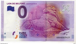 2016-1 BILLET TOURISTIQUE FRANCE 0 EURO SOUVENIR N°UEDS003412 LION DE BELFORT - Pruebas Privadas