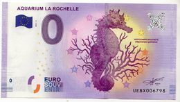 2017-2 FRANCE BILLET TOURISTIQUE 0 EURO SOUVENIR N°UEBX006793 AQUARIUM LA ROCHELLE HIPPOCAMPE - Pruebas Privadas