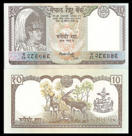 Nepal P31a, 10 Rupee, King Birendra Bir Bikram, Changunarayan / Antelope Pair - Népal