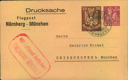 1923, Privatpostkarte Flugpost "Nürnberg - München" Mit Bestätigunngsstempel - Autres & Non Classés