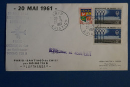 AC5 FRANCE BELLE LETTRE RECOM.  1961  PREMIER VOL  PARIS  SANTIAGO CHILE +AEROPHILATELIE + AFFRANCHISSEMENT PLAISANT - 1960-.... Storia Postale