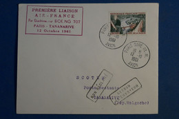 AC5 FRANCE BELLE LETTRE RECOM.  1961  PREMIER VOL  PARIS  TANANARIVE +AEROPHILATELIE + AFFRANCHISSEMENT PLAISANT - 1960-.... Cartas & Documentos