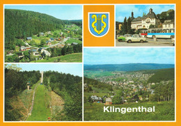 Mehrbild AK Um 1995 Klingenthal Im Vogtland, OT Steindöbra, Schöne DDR KfZ Oldtimer, Schanze, Platz Der Einheit - Klingenthal