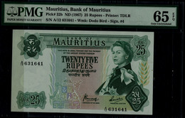 MAURITIUS 1967 BANKNOTES 25 RUPEES PMG 65 UNC !! - Mauricio