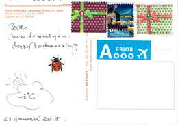 6A :  Belgium Gift Box With Ribbon, Christmas Sheep Stamp Used On Postcard - Brieven En Documenten