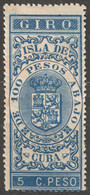 SPAIN Colony Isla De CUBA 1870's Bill Revenue Tax Seal Duty / Coat Of Arms - GIRO - 5 Cent. - Cuba (1874-1898)