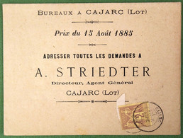 CACHET Type 18 Non Répertorié Sur N° 85 - CAJARC - LOT - LAC - 1885 - 1877-1920: Semi Modern Period