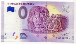 2018-2 FRANCE BILLET TOURISTIQUE 0 EURO SOUVENIR N°UEJR001294 CITADELLE DE BESANCON Lion - Essais Privés / Non-officiels