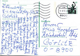 BRD Amtl.Ganzs-Postk.P144 WSt."Sehenswürdigkeiten,Bavaria München" 60(Pf) Graugrün/schwarz, TSt. 5.8.92 GÖRLITZ - Postkarten - Gebraucht