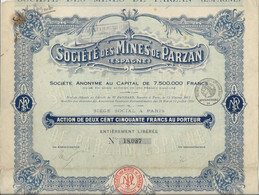 SOCIETE DES MINES DE PARZAN -ESPAGNE- ACTION DE 250 FRS -ANNEE 1923 - Miniere