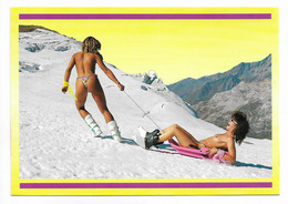 CPM Pin Up Et Sports D' Hiver Montagne - Partie De Luge Avec 2 Femmes Seins Nus Et String - Voyagée 1996 - Pin-Ups