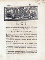 1792 Loi Relative Aux Loteries Aux Droits De Marque D Or Et D Argent Aux Droits Des Hypotheques - Décrets & Lois
