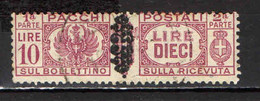 ITALIA LUOGOTENENZA - 1945 - PACCHI POSTALI - FASCIO SOVRASTAMPATO - 10 LIRE - USATO - Postpaketten