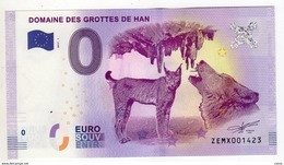 2017-1B BILLET TOURISTIQUE BELGIQUE 0 EURO SOUVENIR N°ZEMX001407 DOMAINE DES GROTTES DE HAN Loup Lynx Verso Tour Belem - Private Proofs / Unofficial