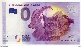 2017-1 BILLET TOURISTIQUE AUTRICHE 0 EURO SOUVENIR N°NEKX002241 ALPENZOO INNSBRUCK TIROL Lynx Aigle - Essais Privés / Non-officiels