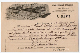 DARNIEULLES (88) ETABLISSEMENT CERAMIQUE Des FORGES. F. GLUNTZ. 1906. - Andere Gemeenten