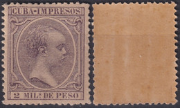 1891-120 CUBA 1891 ALFONSO XII 2 Mls VIOLETA NEGRO GOMA ORIGINAL Y BUEN CENTRAJE. - Prefilatelia