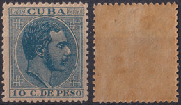 1884-289 CUBA 1884 ALFONSO XII 10c AZUL TIPO I GOMA ORIGINAL Y BUEN CENTRAJE. - Vorphilatelie