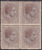 1880-172 CUBA 1880 ALFONSO XII 50c BLOCK 4 MH GOMA ORIGINAL Y BUEN CENTRAJE. - Prefilatelia