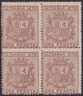 1875-113 CUBA ANTILLAS 1875 REPUBLICA 1pta BLOCK 4 SIN GOMA. - Préphilatélie