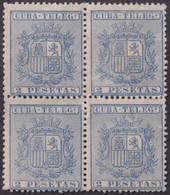 1875-112 CUBA ANTILLAS 1875 TELEGRAFOS TELEGRAPH 2ptas BLOCK 4 SIN GOMA. - Voorfilatelie