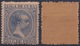 1891-124 CUBA 1891 ALFONSO XII 20c AZUL GOMA ORIGINAL. - Prephilately